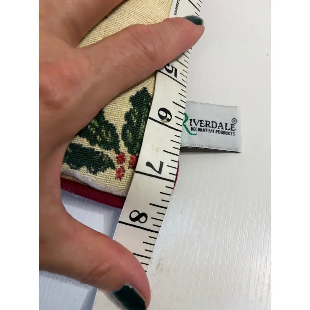 Vintage Riverdale Christmas Tapestry Accent Pillow Golden Holiday Bells & Holly